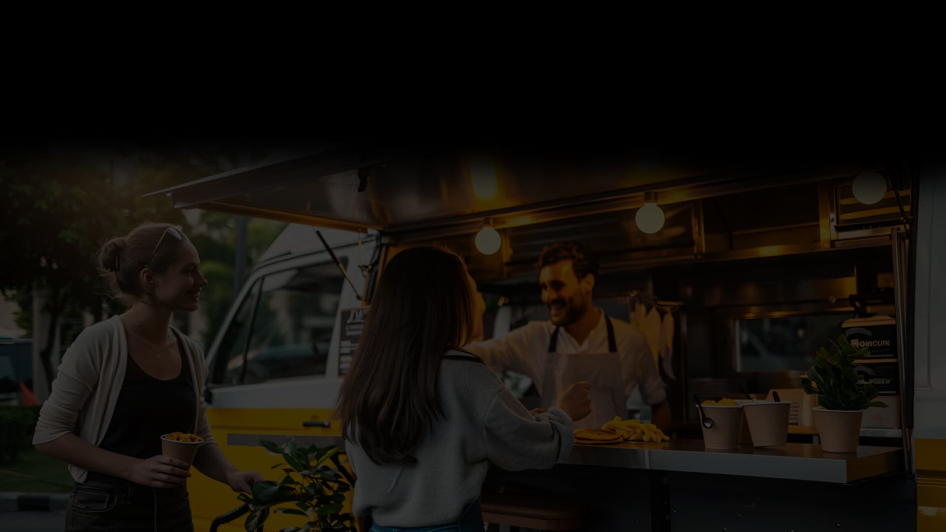 The Palle Vellugu food truck lit up at night on South Locust Street in Denton, Texas